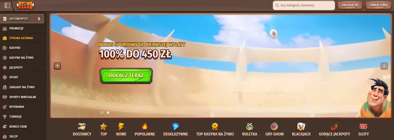 Stonevegas Menu główne